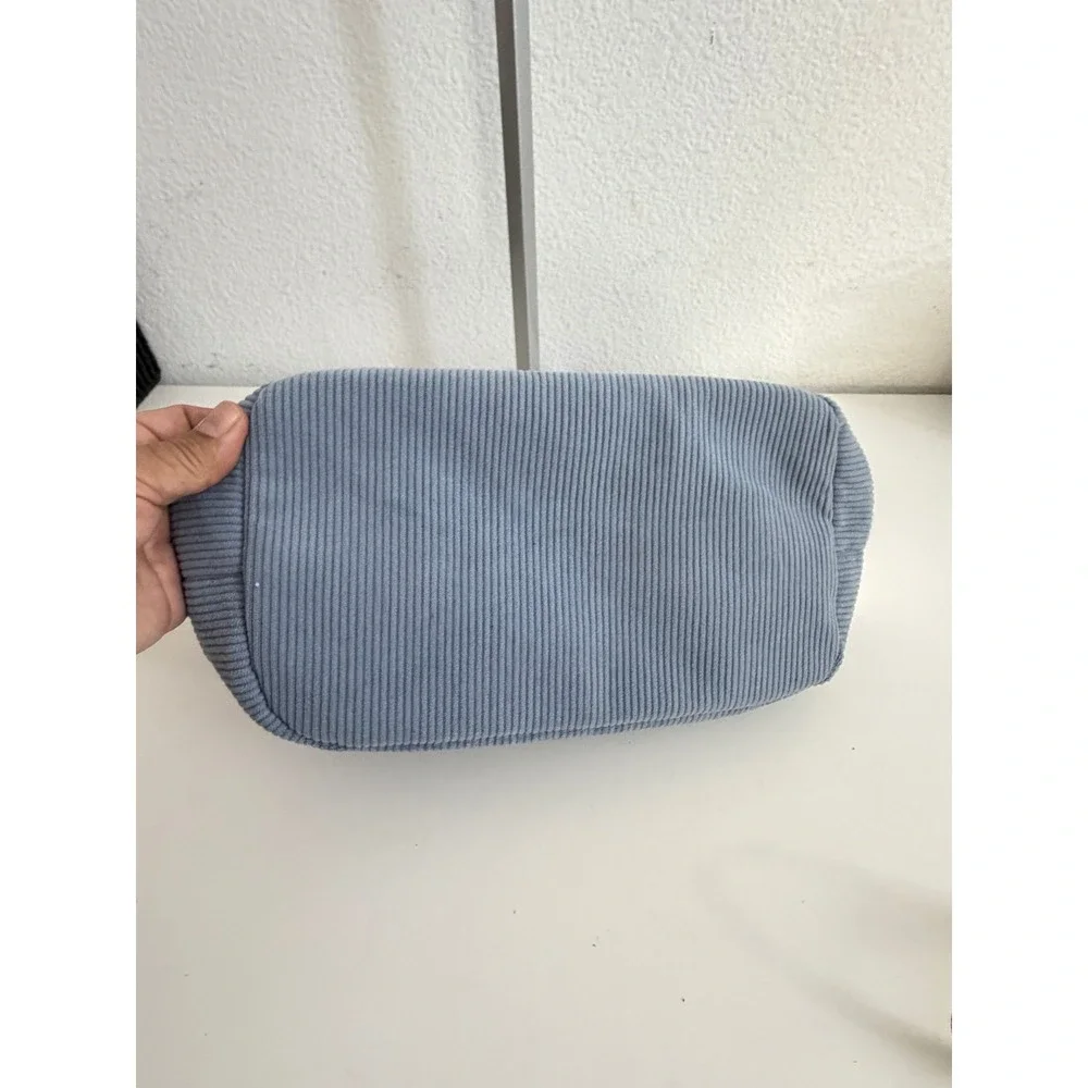 Festive Voice Blue Corduroy GLAM Sherpa Pouch Makeup Toiletry Bag‎ New
